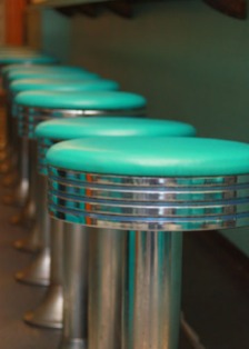 Brent's Drugs turquoise barstools